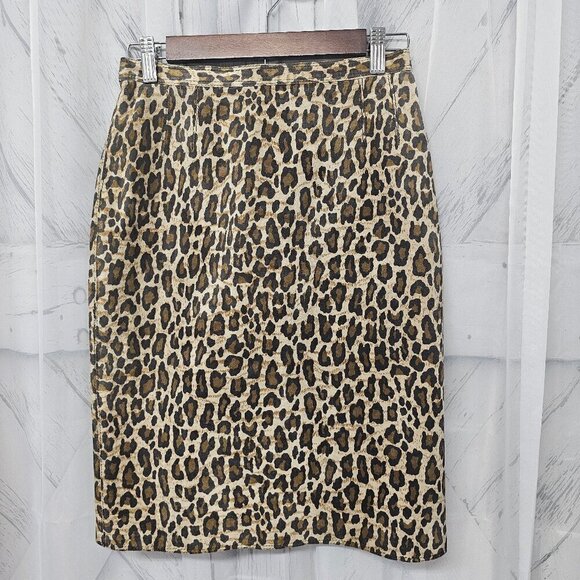 Emanuel Ungaro Dresses & Skirts - Vintage Emanuel Ungaro Brown Tan Leopard Print Pig Suede A-Line Skirt 26" Waist